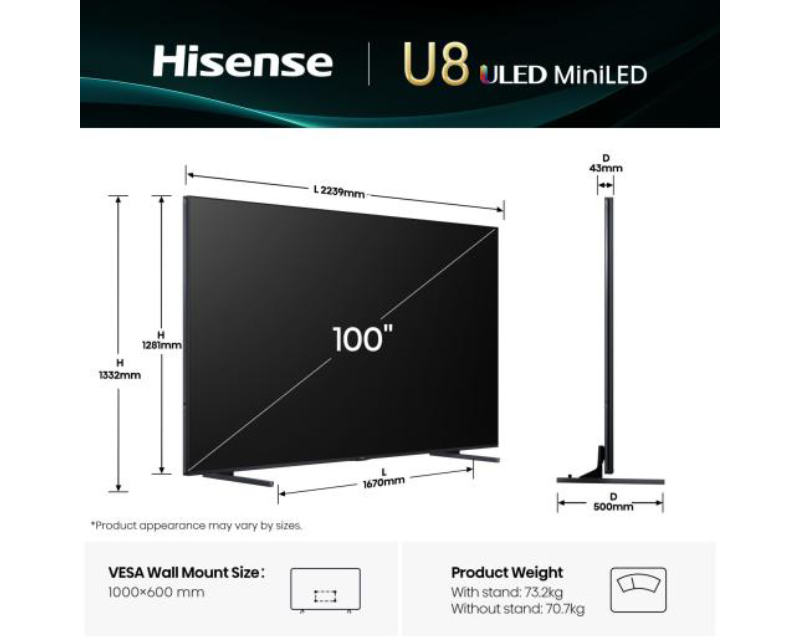 HISENSE 100 inča 100U8Q ULED Mini-LED 4K UHD Smart TV - Image 3