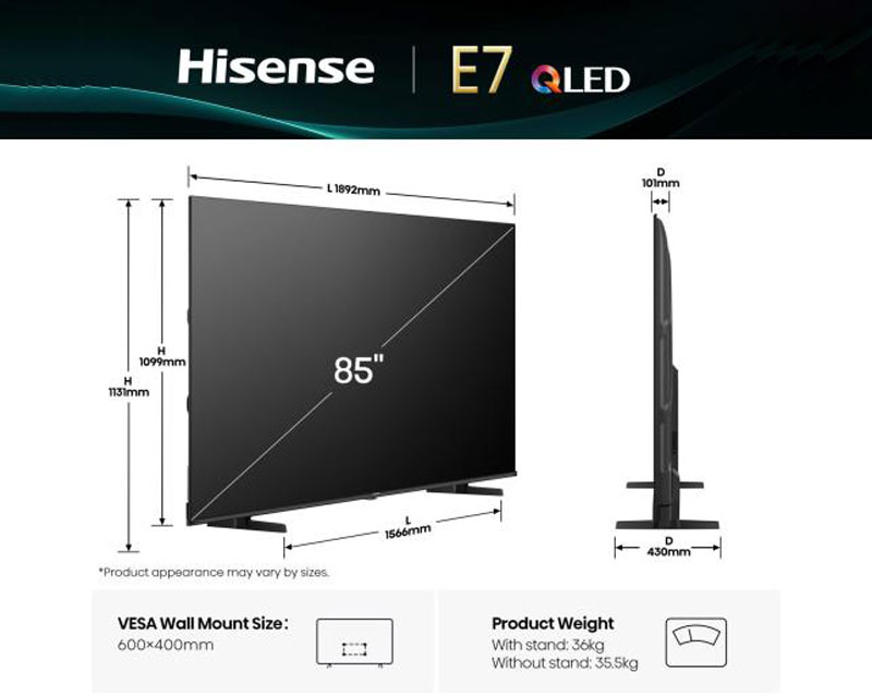 HISENSE 85 inča 85E7Q QLED 4K UHD Smart TV outlet - Image 2