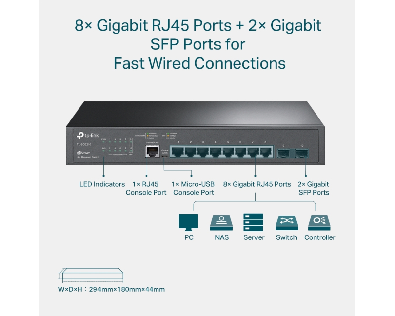 TP-LINK SG3210(UN) Omada 8-Port Gigabit L2+ Upravljivi Switch sa 2 SFP Slots - Image 3