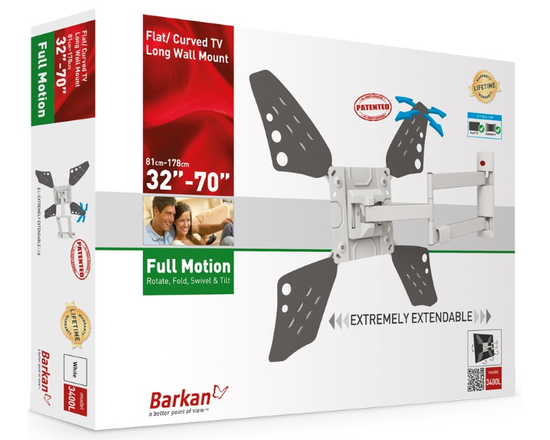 BARKAN 3400LW.W LCD TV zglobni zidni nosač do 70 inča beli za ravne i zakrivljene televizore - Image 2