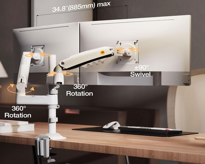 NORTH BAYOU H180-XE stoni nosač za dva monitora beli 17-27 inča - Image 3